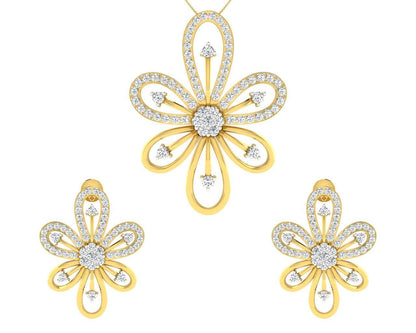 Rhea Diamond Earrings & Pendant Set - Jewelslane