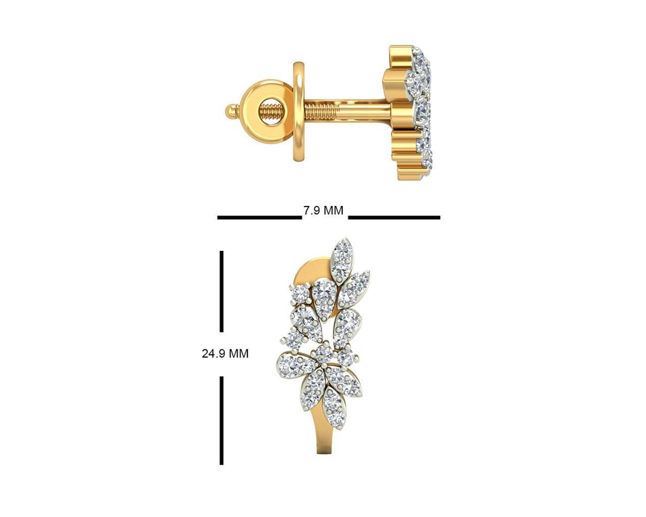 Rhia Diamond Earrings in 14k gold studded with 44 round brilliant cut diamonds - Jewelslane