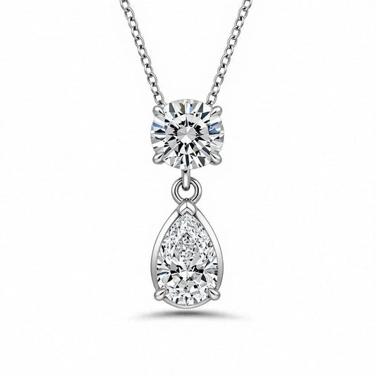 Rima Pendant Necklace with Round & Pear Lab Diamond Solitaires - Jewelslane