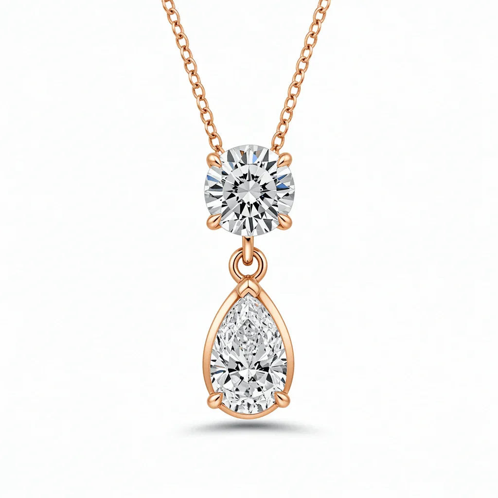 Rima Pendant Necklace with Round & Pear Lab Diamond Solitaires - Jewelslane