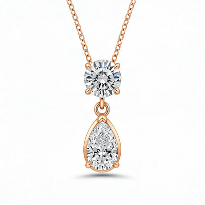 Rima Pendant Necklace with Round & Pear Lab Diamond Solitaires - Jewelslane