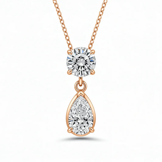 Rima Pendant Necklace with Round & Pear Lab Diamond Solitaires - Jewelslane