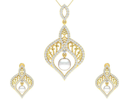 Rina Pearl & Diamond Pendant Set - Jewelslane