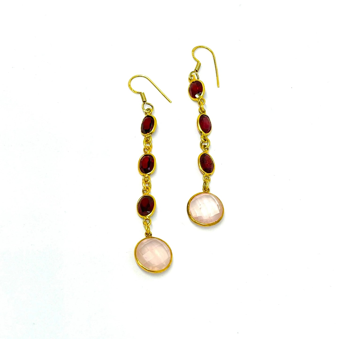 Elegant Long earrings with Rose quartz and garnet - Jewelslane