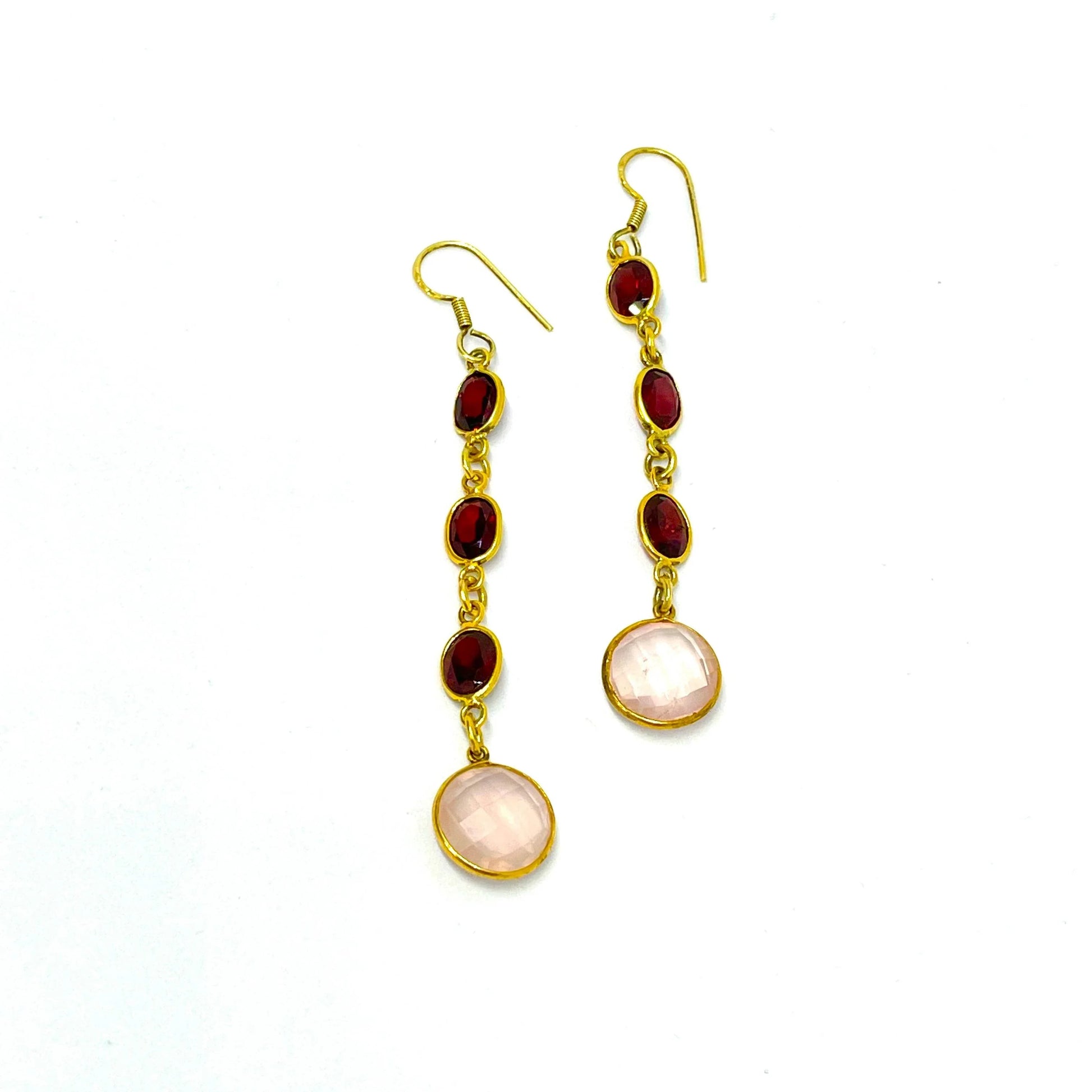 Elegant Long earrings with Rose quartz and garnet - Jewelslane