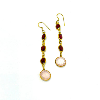 Elegant Long earrings with Rose quartz and garnet - Jewelslane