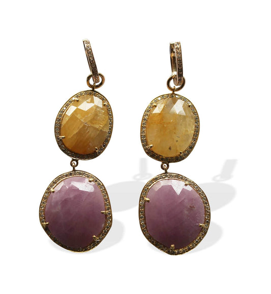Yellow & Pink Sapphire & Diamond Earrings - Jewelslane