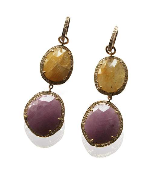 Yellow & Pink Sapphire & Diamond Earrings - Jewelslane