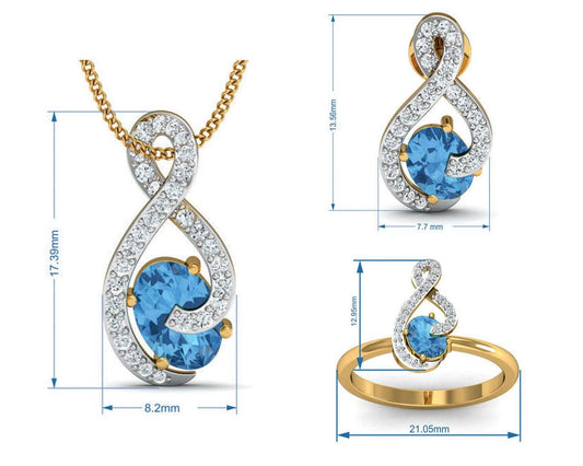 Adina Blue Topaz & Diamond Pendant Set - Jewelslane