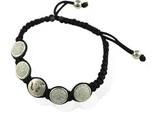 Om Bracelet in Silver with 4 Diamond Studded Discs - Jewelslane