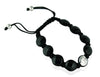 Om Bracelets In Silver with Black Onyx on Size Adjustable Nylon Thread - Jewelslane