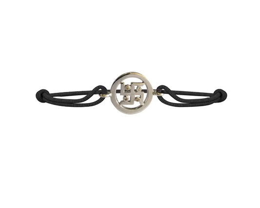 Swastika Bracelet in silver with diamonds on adjustable thread - Jewelslane