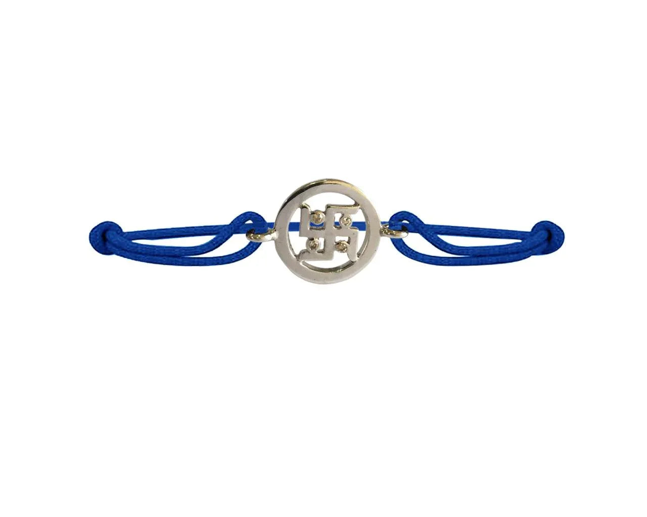 Swastika Bracelet in silver with diamonds on adjustable thread - Jewelslane