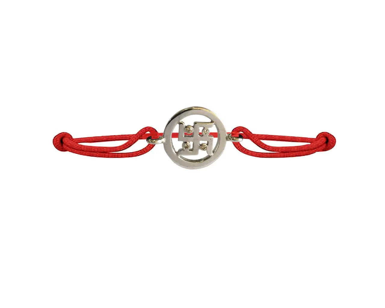 Swastika Bracelet in silver with diamonds on adjustable thread - Jewelslane