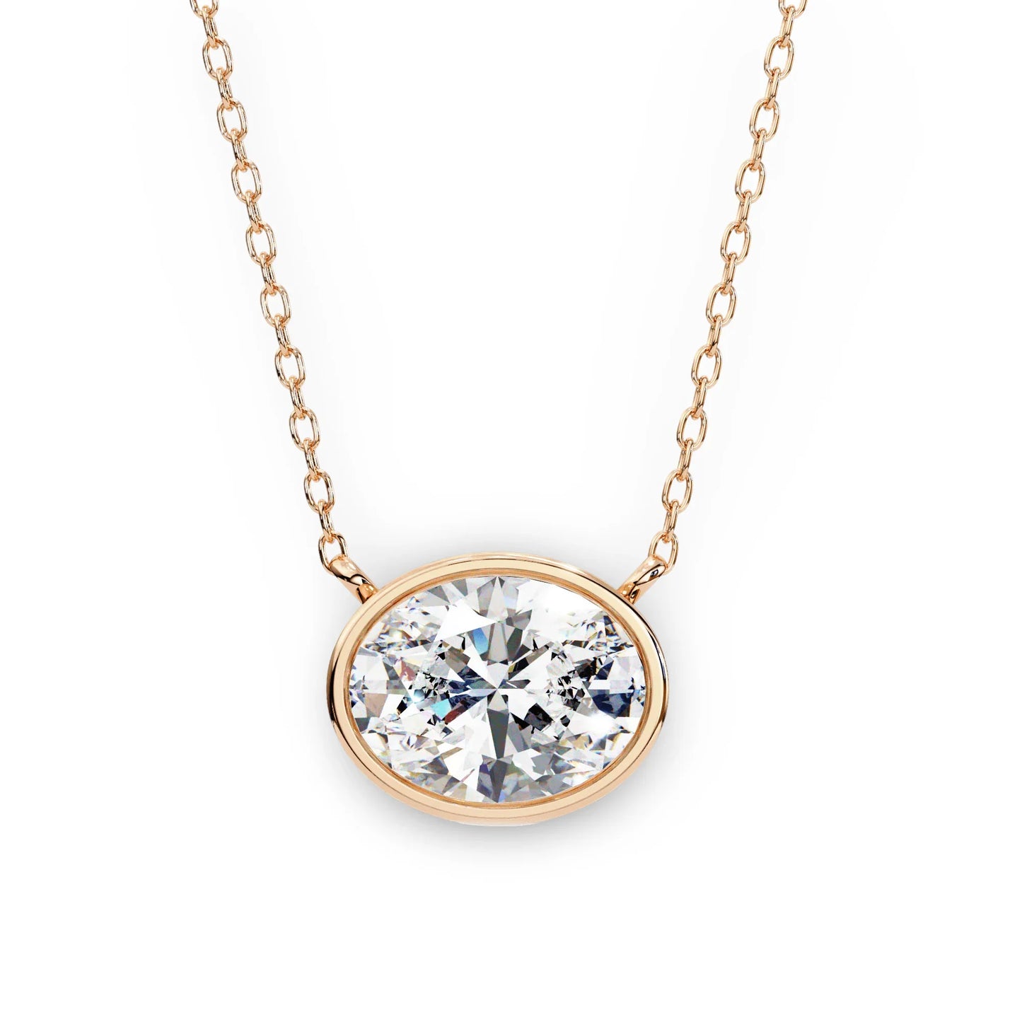 Tina Lab Grown Oval Shape Diamond Solitaire Pendant on gold chain - Jewelslane