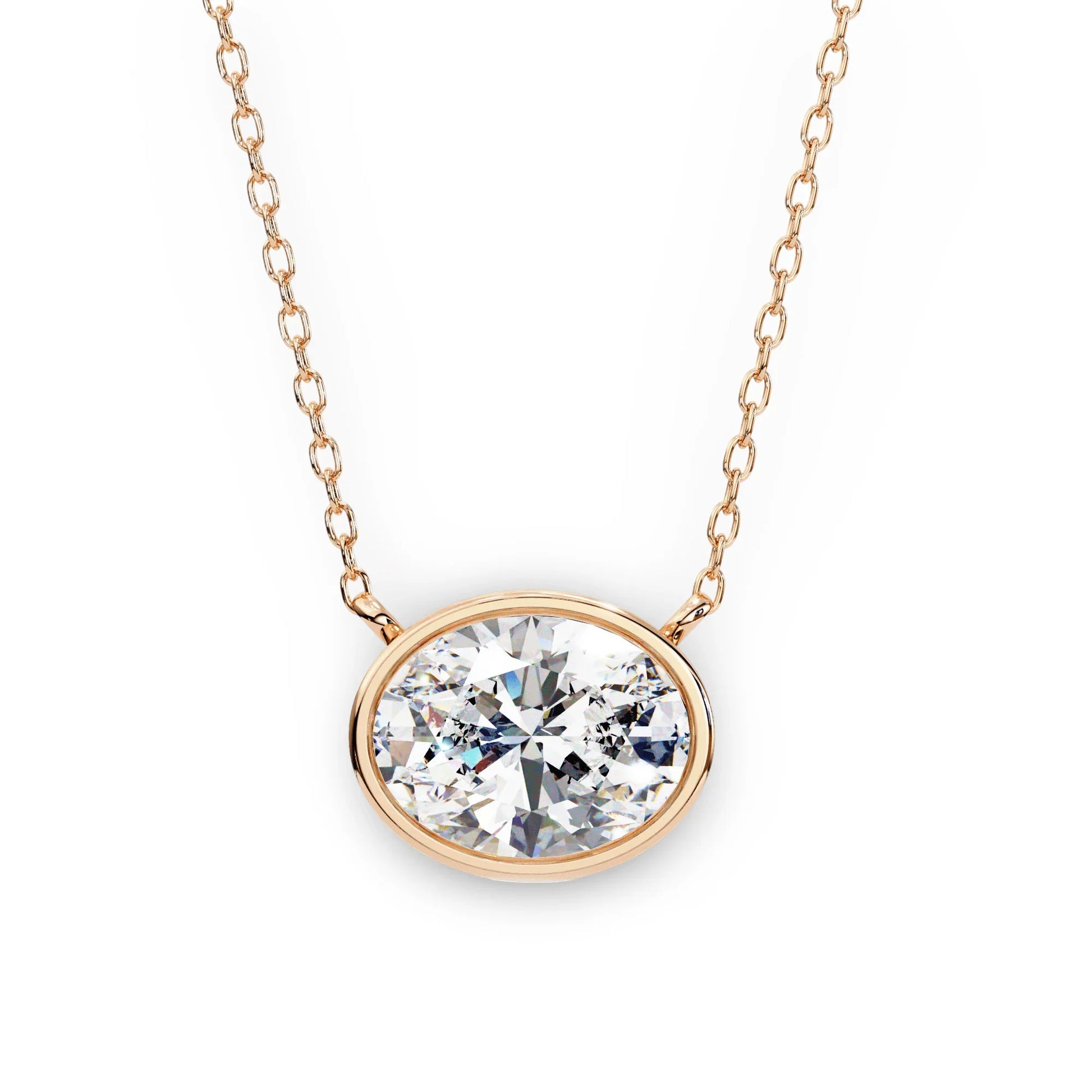 Tina Lab Grown Oval Shape Diamond Solitaire Pendant on gold chain - Jewelslane