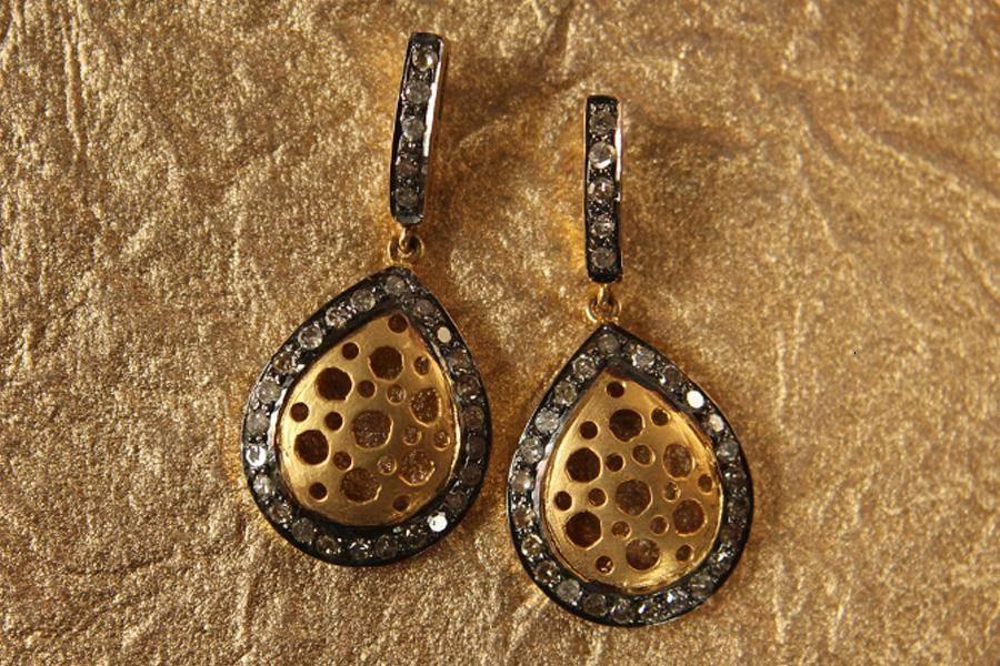 Gold Earrings with Single Cut Diamonds - Jewelslane