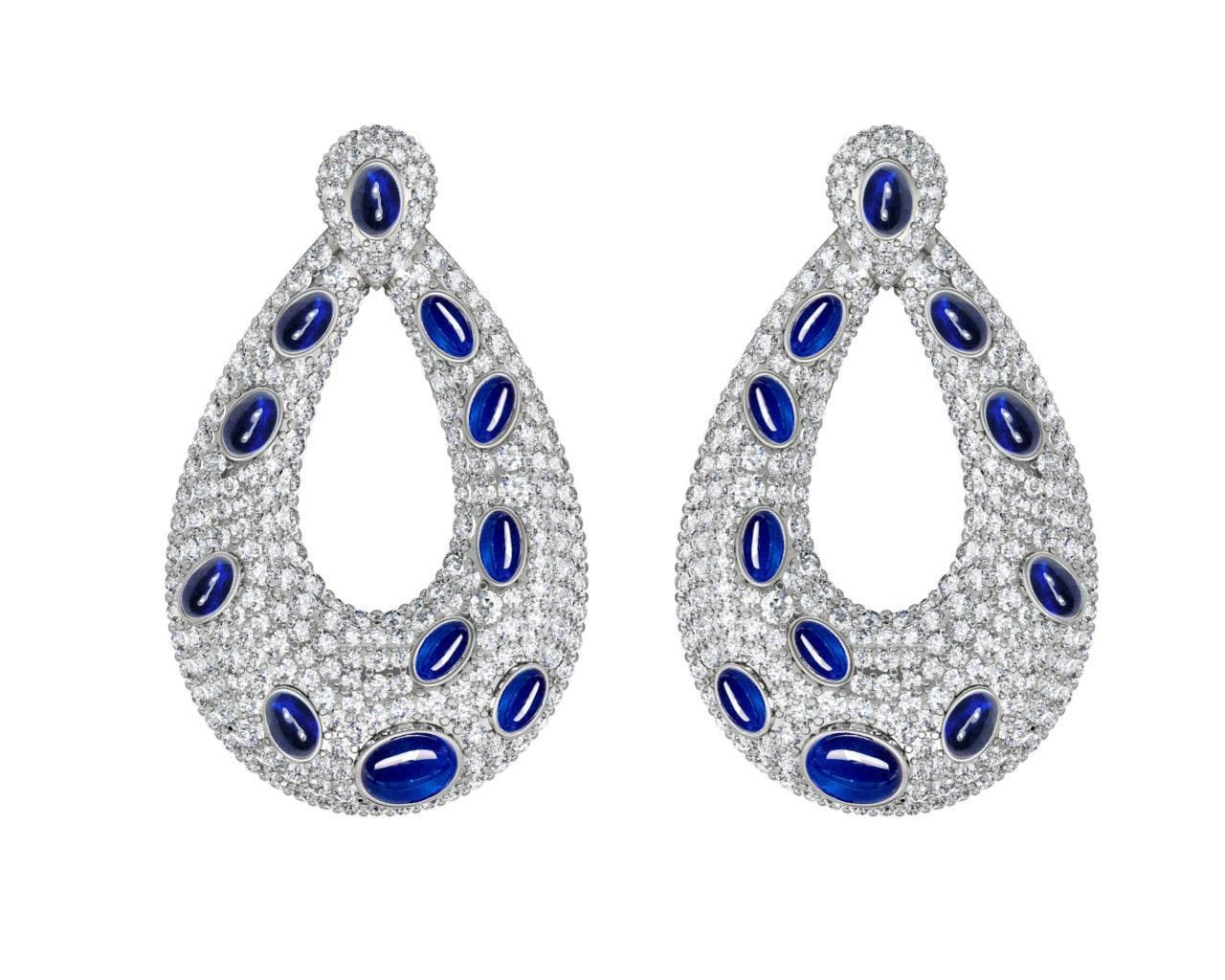 Vanessa Cabachon Sapphire & Diamond Earrings - Jewelslane