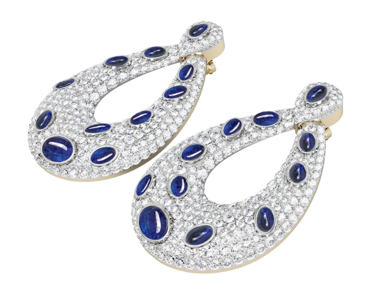 Vanessa Cabachon Sapphire & Diamond Earrings - Jewelslane