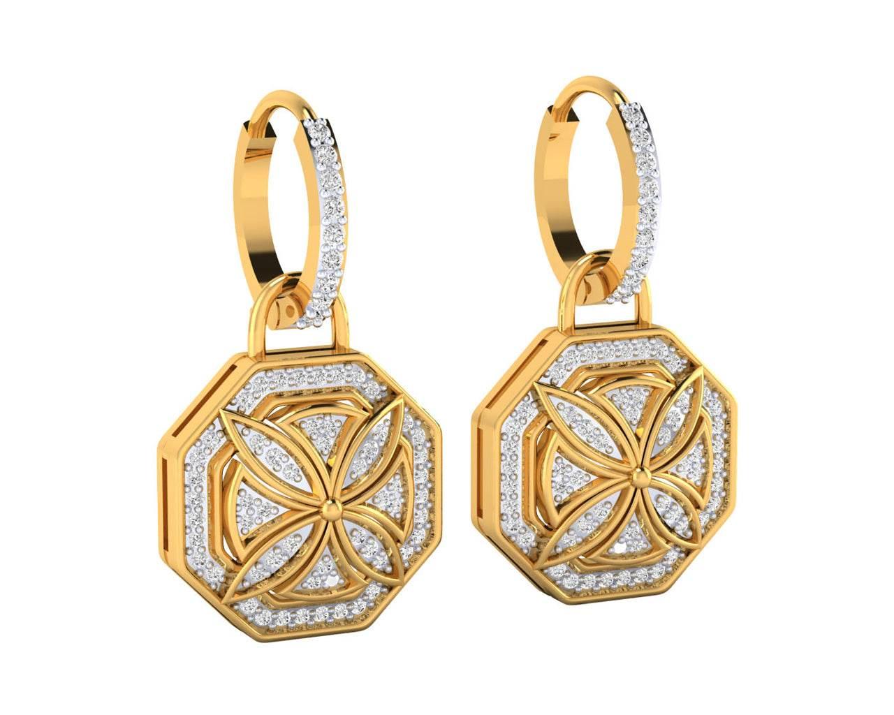 Vania Diamond Dangle Earrings in gold with removable hoops Additional Image 1