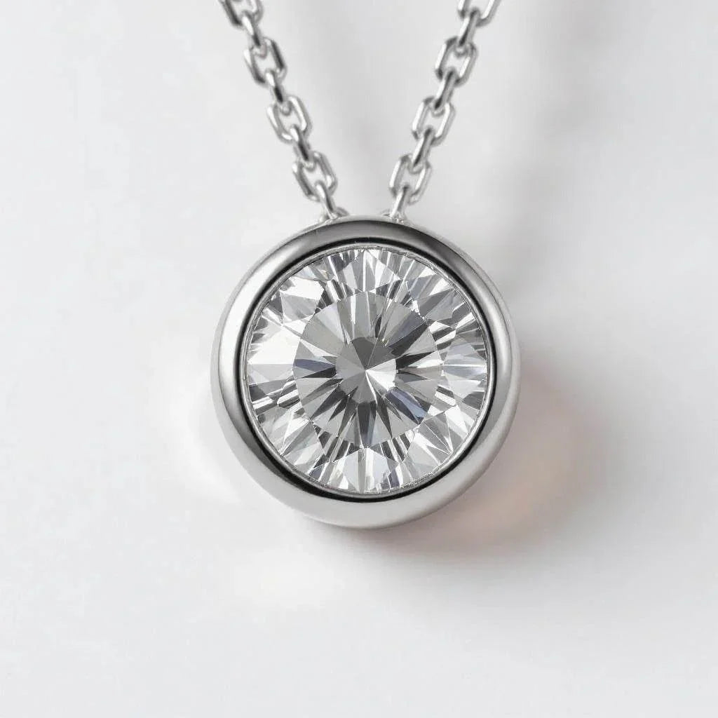 Via Lab Grown Round Brilliant Cut Diamond Bezel set Pendant - Jewelslane