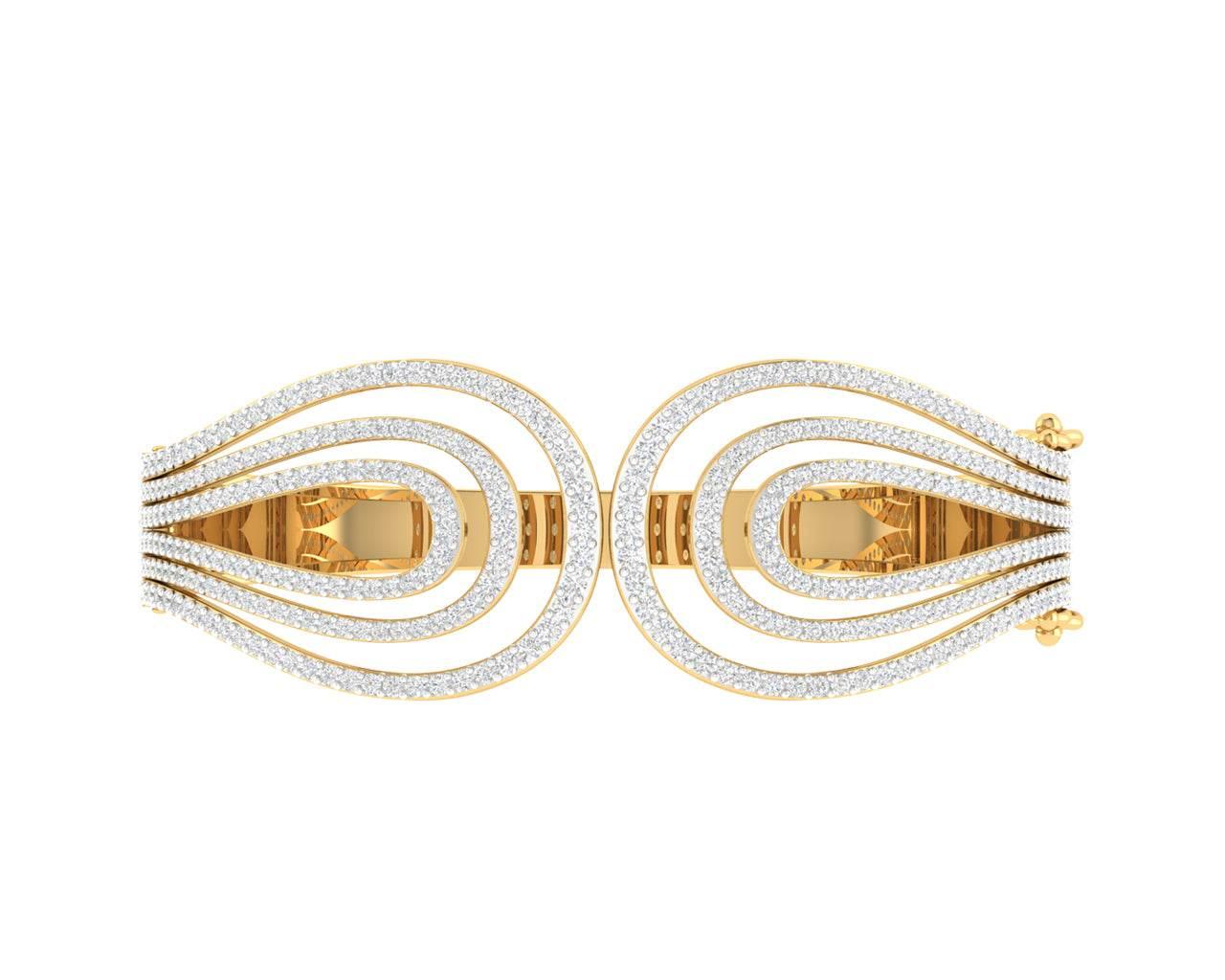 Wanda Designer Diamond half bangle in Gold - Jewelslane