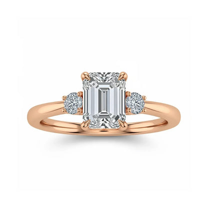 Weni Emerald Cut Lab Diamond Ring in yellow gold, rose gold, and white gold with 50-pointer centre and 8-pointer side diamonds