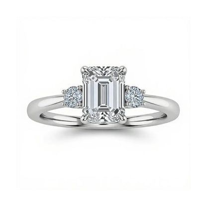 Weni Emerald Cut Lab Diamond Ring in yellow gold, rose gold, and white gold with 50-pointer centre and 8-pointer side diamonds
