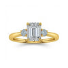 Weni Emerald Cut Lab Diamond Ring in yellow gold, rose gold, and white gold with 50-pointer centre and 8-pointer side diamonds