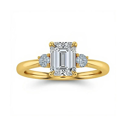 Weni Emerald Cut Lab Diamond Ring in yellow gold, rose gold, and white gold with 50-pointer centre and 8-pointer side diamonds