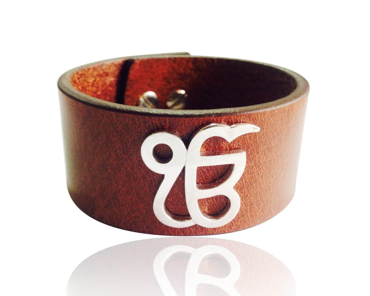 Wide Leather Ik Onkar Men’s Bracelet - Jewelslane