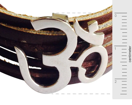 Wide Leather Om Bracelet - Jewelslane