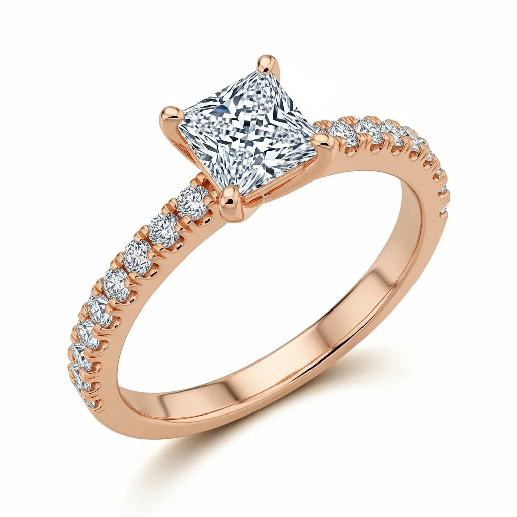 Willena Princess Cut Lab Diamond Solitaire Ring in Yellow Gold, Rose Gold, and White Gold