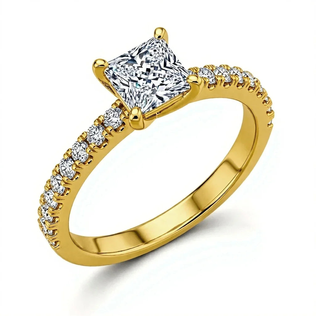 Willena Princess Cut Lab Diamond Solitaire Ring in Yellow Gold, Rose Gold, and White Gold