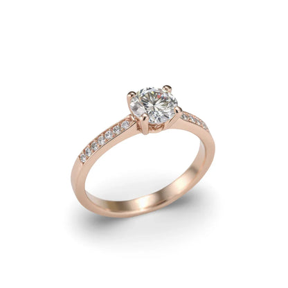 Willma Round Brilliant Lab Diamond Engagement Ring in yellow gold, rose gold, and white gold with G color VS1 centre and small round diamonds on the shank