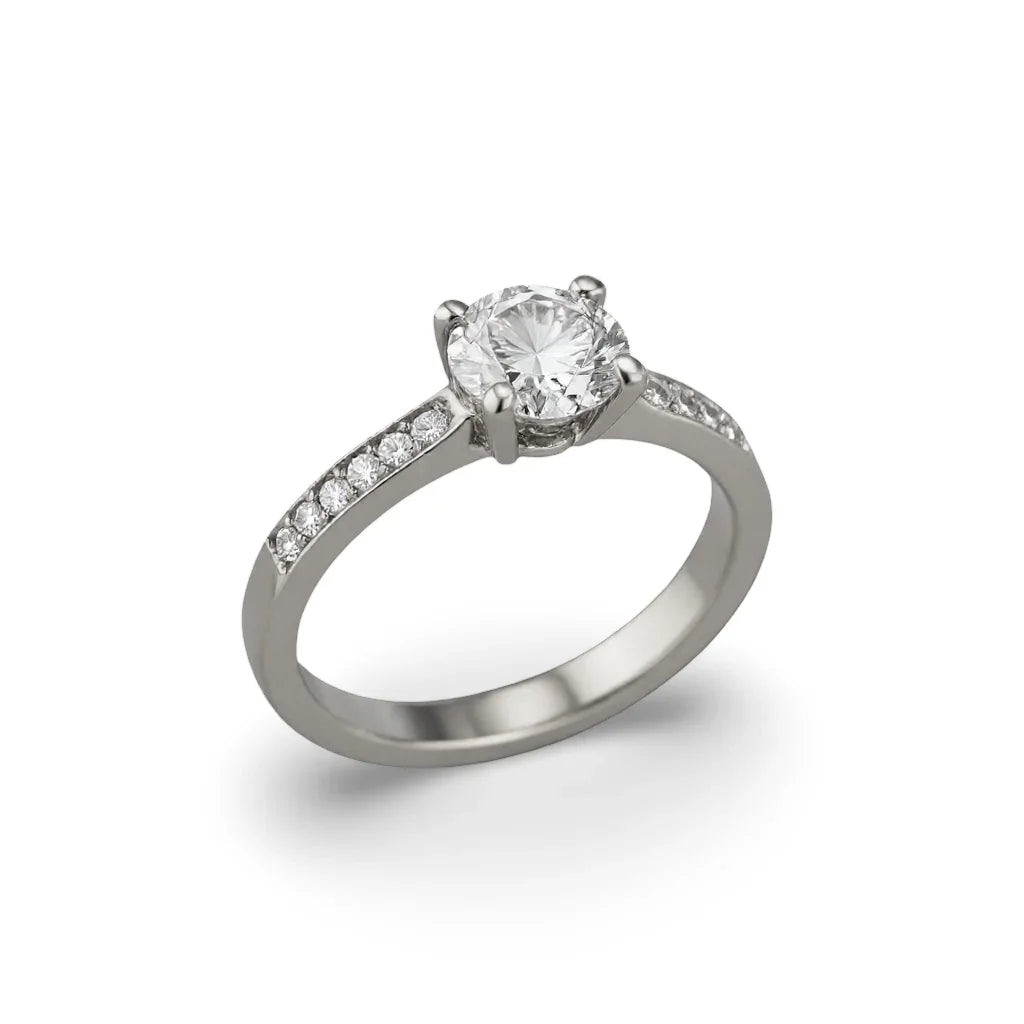 Willma Round Brilliant Lab Diamond Engagement Ring in yellow gold, rose gold, and white gold with G color VS1 centre and small round diamonds on the shank