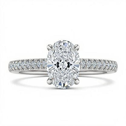 Wona Oval Shape Lab Diamond Solitaire Ring in yellow gold, rose gold, and white gold with G color VS1 oval centre and round diamonds on the shank