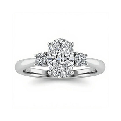 Wren Oval Shape Lab Diamond Solitaire Ring in yellow gold, rose gold, and white gold with 50-pointer G color oval centre flanked by one 8-pointer diamond on each side