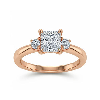Wyla Princess Cut Lab Diamond Solitaire Ring in yellow gold, rose gold, and white gold with 50-pointer princess cut centre and 8-pointer side diamonds