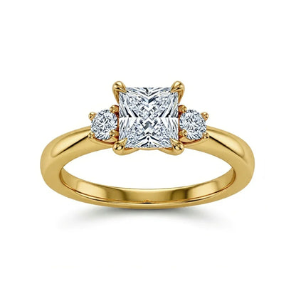 Wyla Princess Cut Lab Diamond Solitaire Ring in yellow gold, rose gold, and white gold with 50-pointer princess cut centre and 8-pointer side diamonds