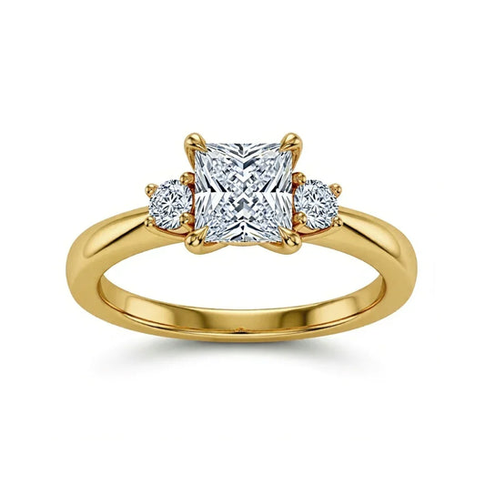 Wyla Princess Cut Lab Diamond Solitaire Ring in yellow gold, rose gold, and white gold with 50-pointer princess cut centre and 8-pointer side diamonds
