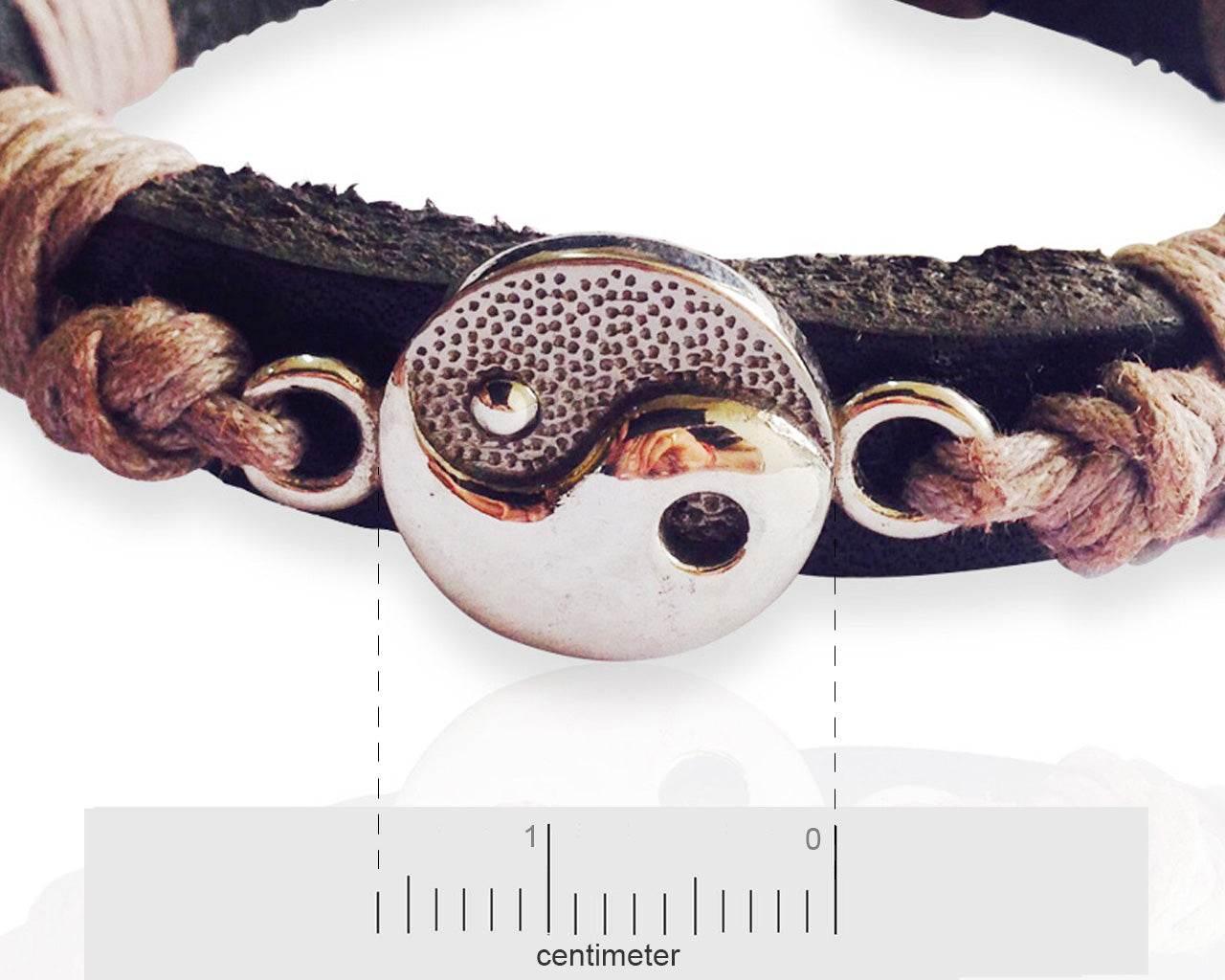 Yin Yang Silver Leather Bracelet for Men - Jewelslane