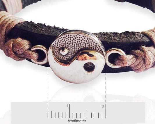 Yin Yang Silver Leather Bracelet for Men - Jewelslane