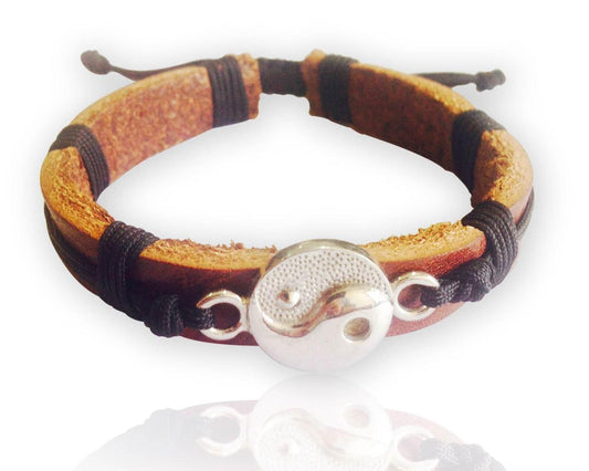 Yin yang Tan Leather Bracelet for Men - Jewelslane