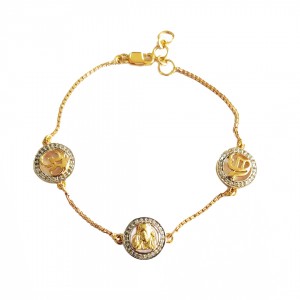 Om, Sai Ram and Ik onkaar bracelet in 14k hallmarked gold with diamonds