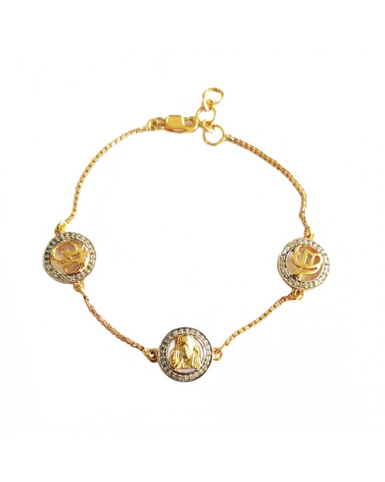 Om, Sai Ram and Ik onkaar bracelet in 14k hallmarked gold with diamonds