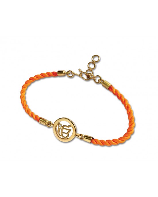 Ik onkaar Bracelet On Nylon Thread with Gold Plated Adjustable Silver Lock for Girls