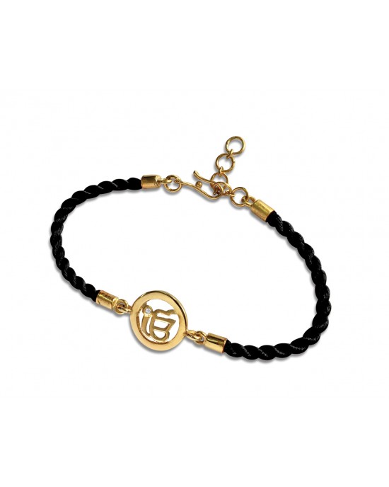 Ik onkaar Bracelet On Nylon Thread with Gold Plated Adjustable Silver Lock for Girls