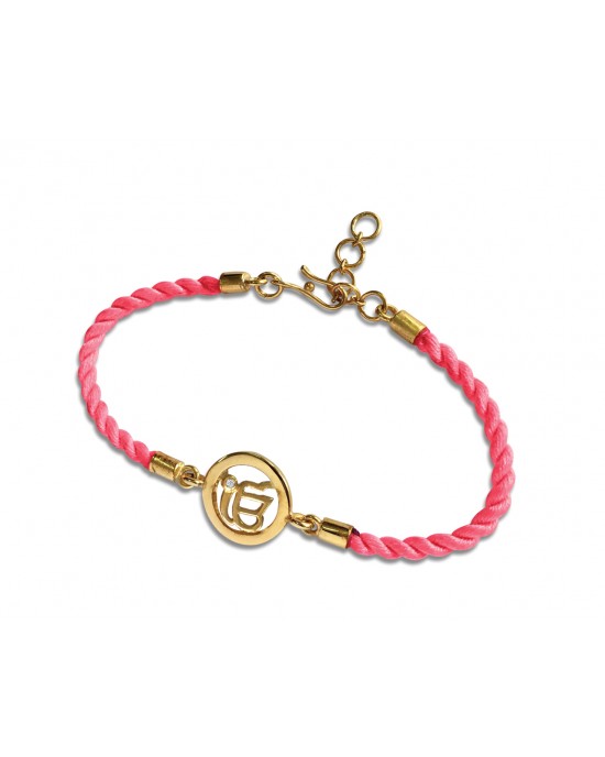 Ik onkaar Bracelet On Nylon Thread with Gold Plated Adjustable Silver Lock for Girls