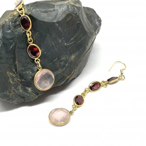 Elegant Long earrings with Rose quartz and garnet